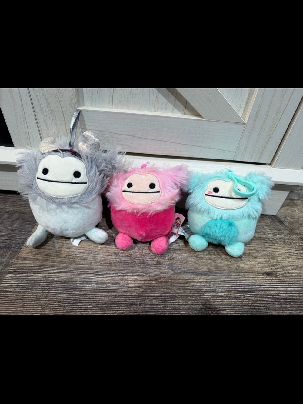 Squishmallows Plush Trio - Gray, Pink, Aqua Bigfoot